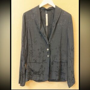 Raquel Allegra Lightweight Silk Blazer with Floral Embroidery